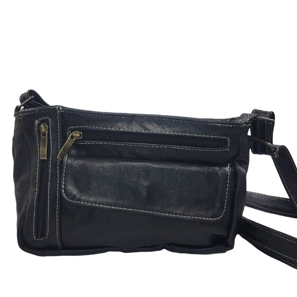 Genuine Leather Crossbody bag. Handcrafted.  Black color. Handmade